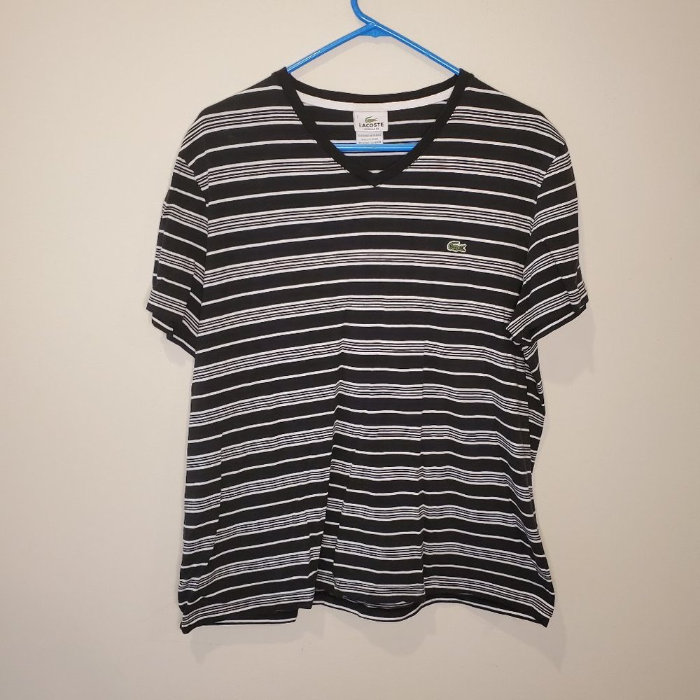 Lacoste 100% cotton black white stripe tshirt 7